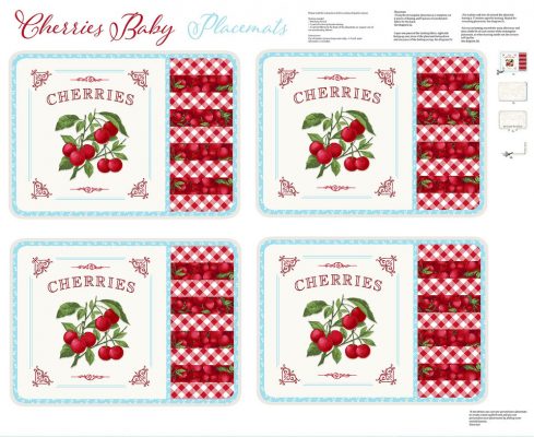 Cherries Baby// Placemats Panel 36" (Turquoise/Red)
